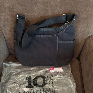 NIP 31 Free To Be Carry All in black twill stripe purse handbag Crossbody NEW